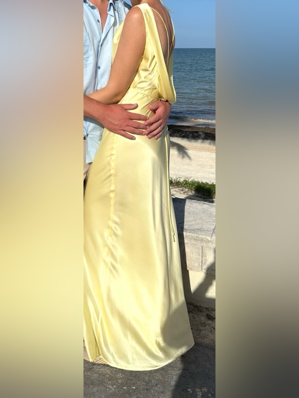 Hansen & Gratel Soft Lemon Backless Satin Maxi Dress